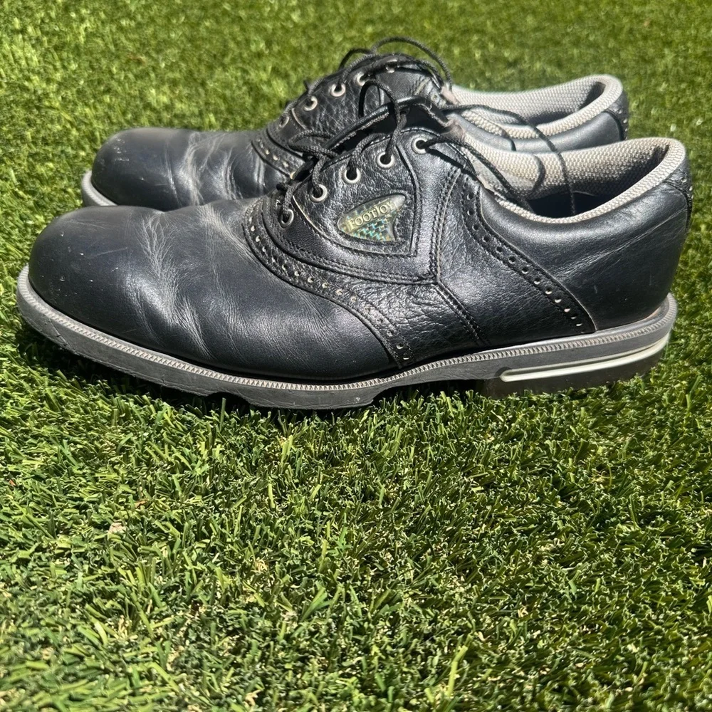 FootJoy Mens 9 1/2M Soft Spike Golf Shoes Gel-Fusion 59953 Black Leather Lace Up